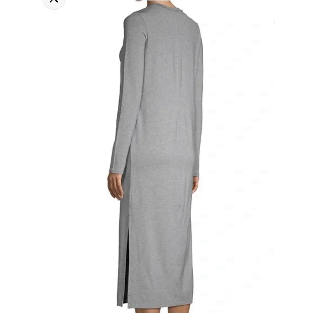 VINCE Long Slv Jersey Knit Midi T Shirt Dress Sz XS Stretchy Side Slit Gray - Picture 2 of 8